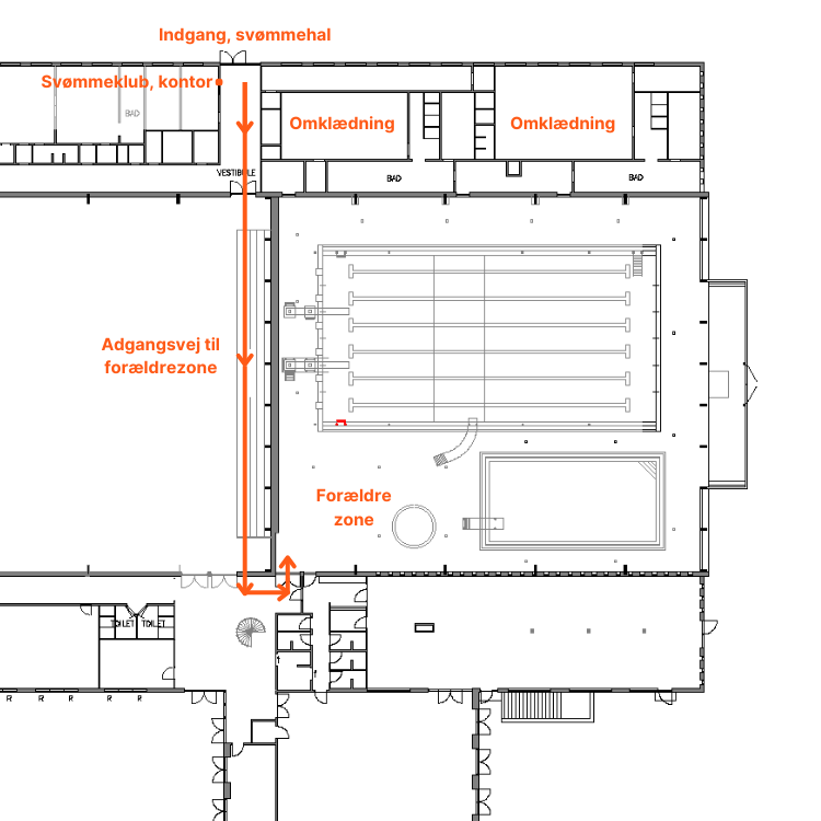 Plantegning, helle svømmeklub